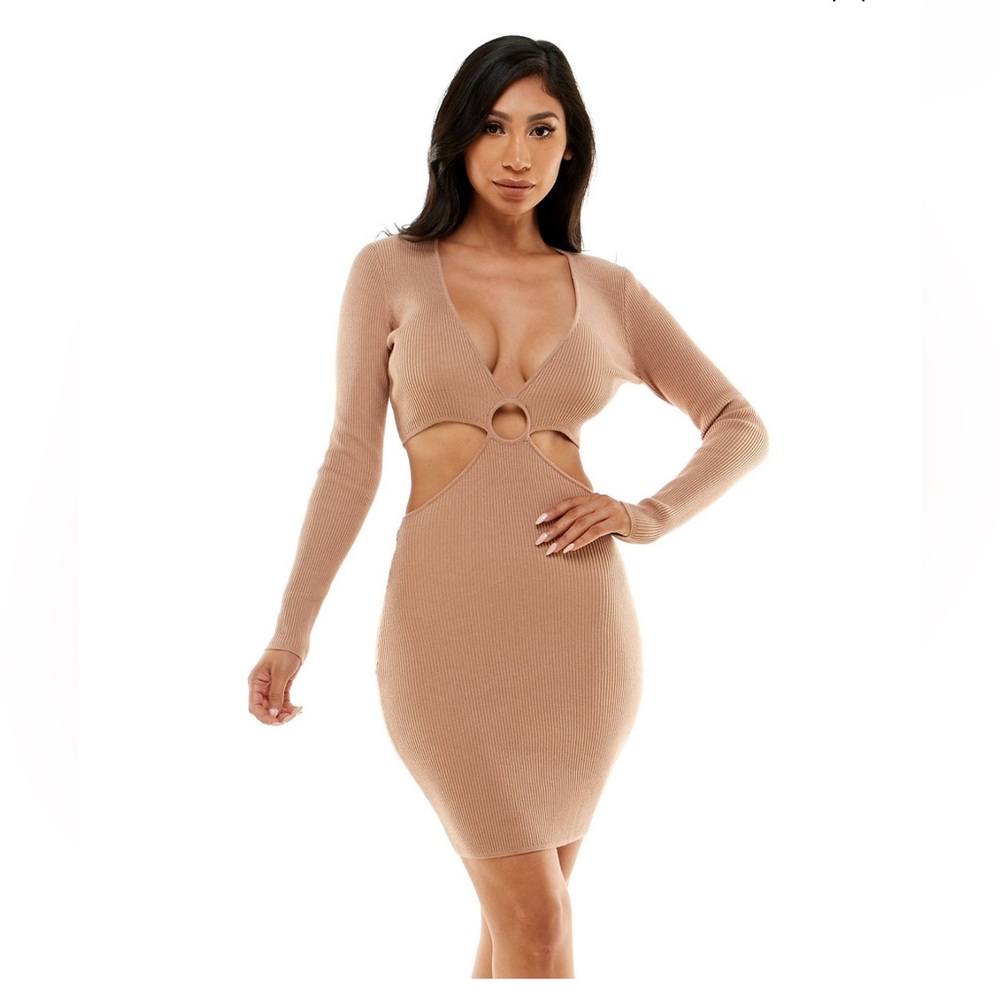 Bebe Ribbed Beige sweater dress